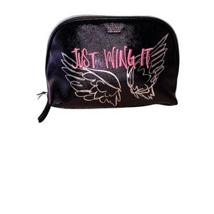 Victoria's Secret Black Cosmetic Bag with Pink Wing Design
